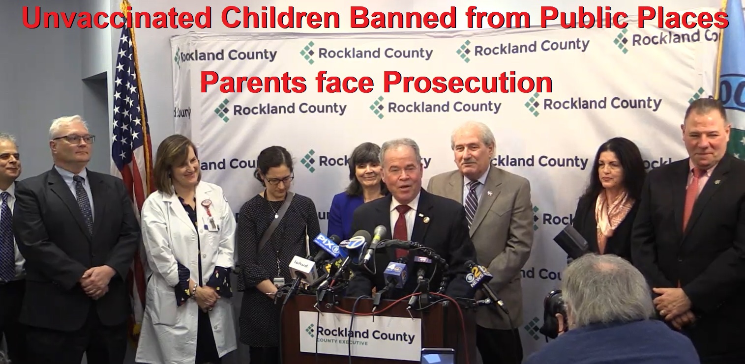 Rockland County Executive Ed Day holds a press conference to announce an emergency ban on children not vaccinated for measles from appearing in any public place, the "first of its kind" ban in the nation.