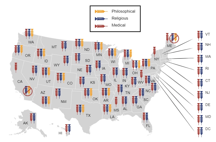 Map of vaccine exemptions by state